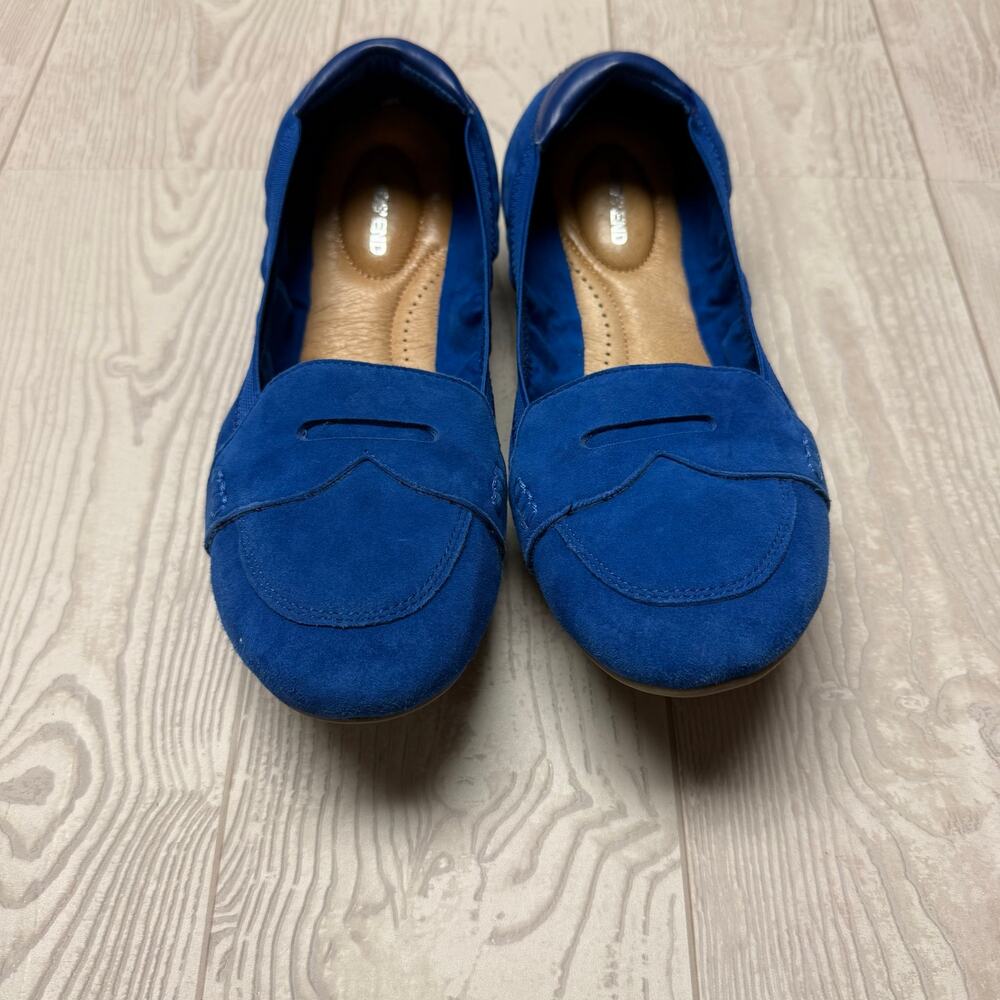 Lands’ End Women’s 9.5 Blue Suede Penny Loafer Ballet Flats Slip On Shoes
